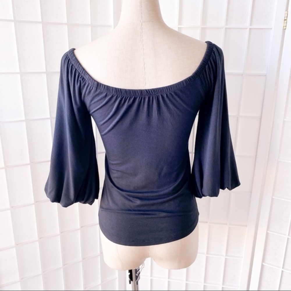 FREE PEOPLE Balloon Puffy 3/4 Sleeve Off the Shoulder Top Black - Picture 8 of 11